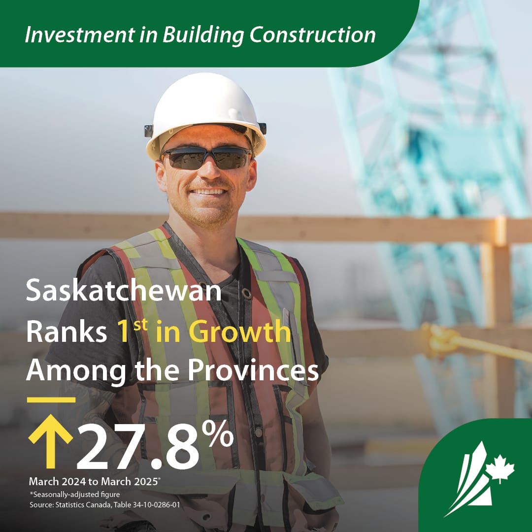 A man wearing a hard hat stands at a construction site, representing Saskatchewan’s leading 27.8% year-over-year increase in building construction investment as of March 2025.